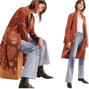FREE PEOPLE Eye of the Wild Terracotta Stamped Duster Jacket